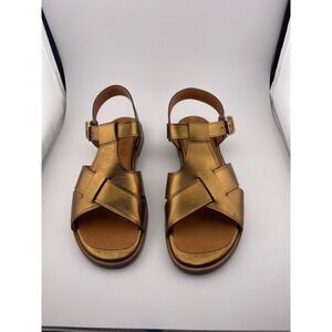 Chie Mihara Gold bronze Metallic Leather Strappy Flat Sandals Wara buckle 37.5/7